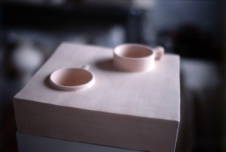 ‘Cups’, 1999-2004, clay, wood, paint, 109 x 27 x 26cm