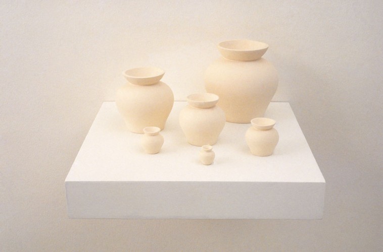 ‘Five Jars’, 1991, clay, wood, paint, 51 x 66 x 30.5