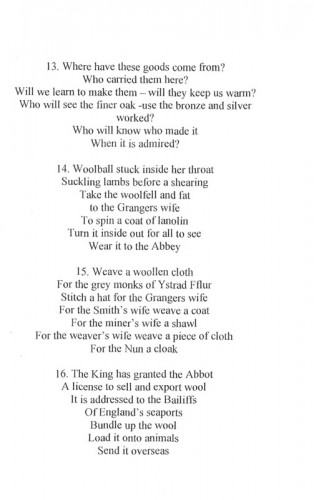 verses 13-16 from, ‘A Gate at Ystrad Fflur’, a sung poem in 23 verses, 2005