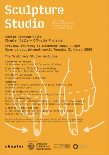 ‘Sculpture Studio’, poster, off-site project with Chapter Arts Centre Cardiff, 2008-09