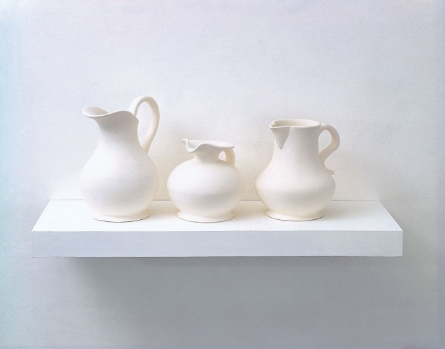 ‘Three Pitchers’ 1990, clay, wood, paint, 32 x 89 x 8cm Private Collection Boston, USA
