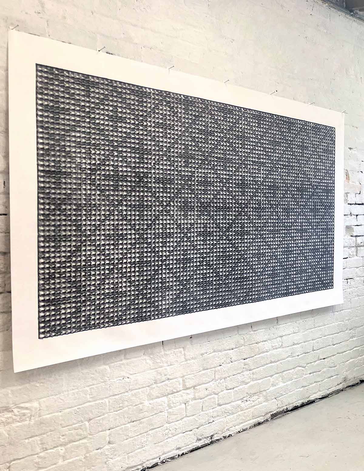 Drawing after a Welsh Blanket, Charcoal on Fabriano, 2024, H1.5 x W2.4cms